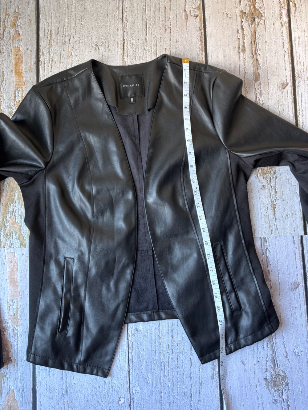 Dynamite Black Faux Leather Open-Front Jacket - Picture 4 of 6